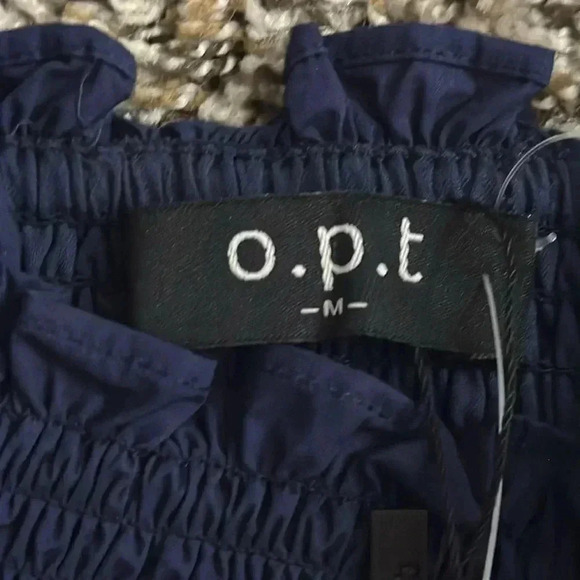 O.P.T. tops womens smocked crop tank top navy blue size M - Picture 3 of 3